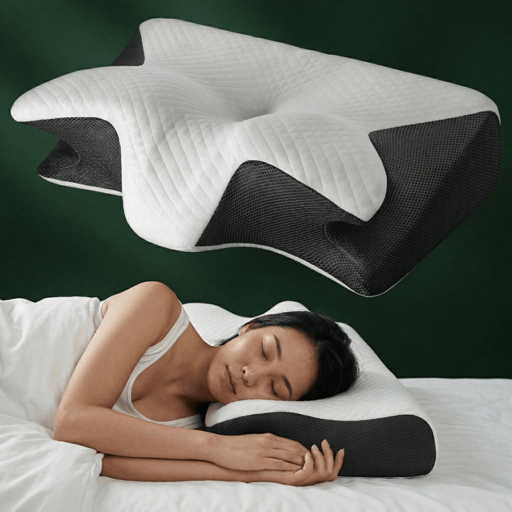 Contoured Cloud Pillow With Dual Height Neck Support for Side and Back Sleepers
