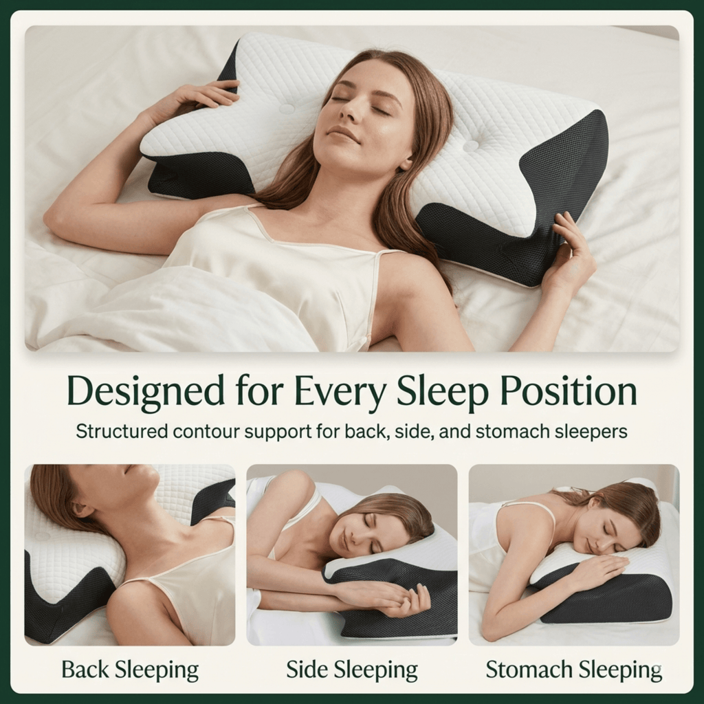 Contoured Cloud Pillow With Dual Height Neck Support for Side and Back Sleepers