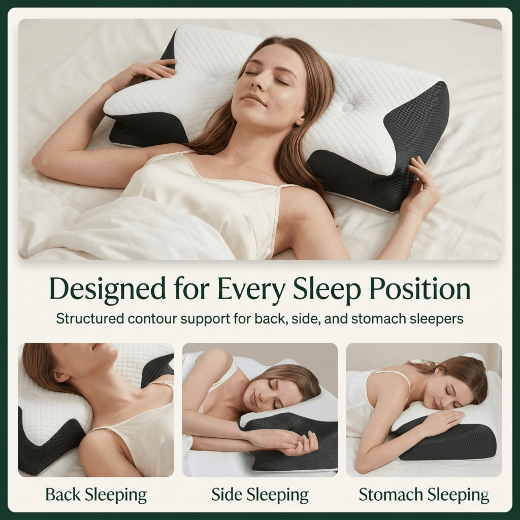 Contoured Cloud Pillow With Dual Height Neck Support for Side and Back Sleepers
