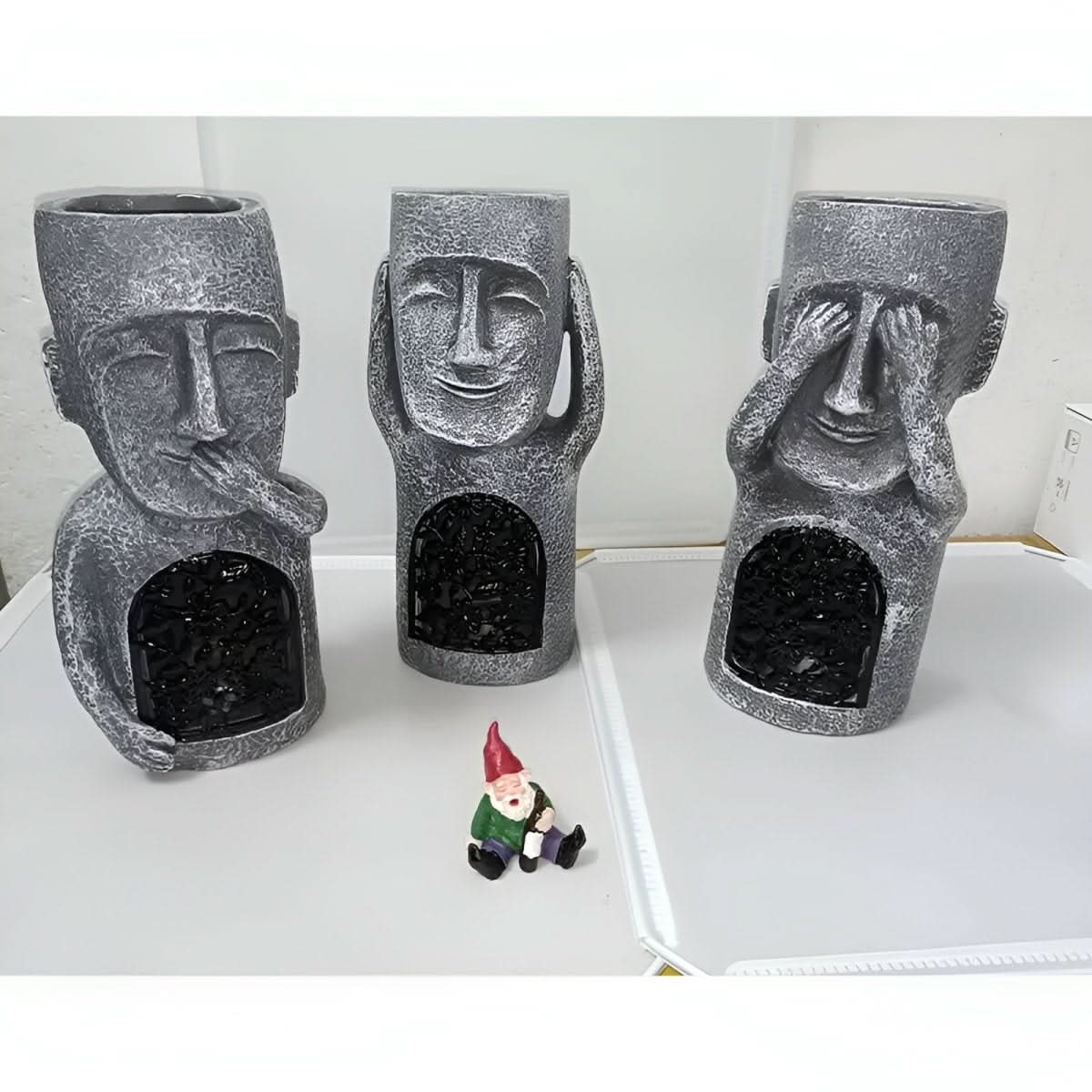 Fortryllet Trio Solcelle Harpiks Hagefigurer for Utendørs Dekor Fans