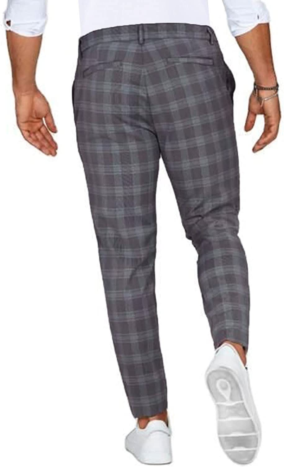 NovaEdge herre casual slim fit chinos med rutemønster og komfort