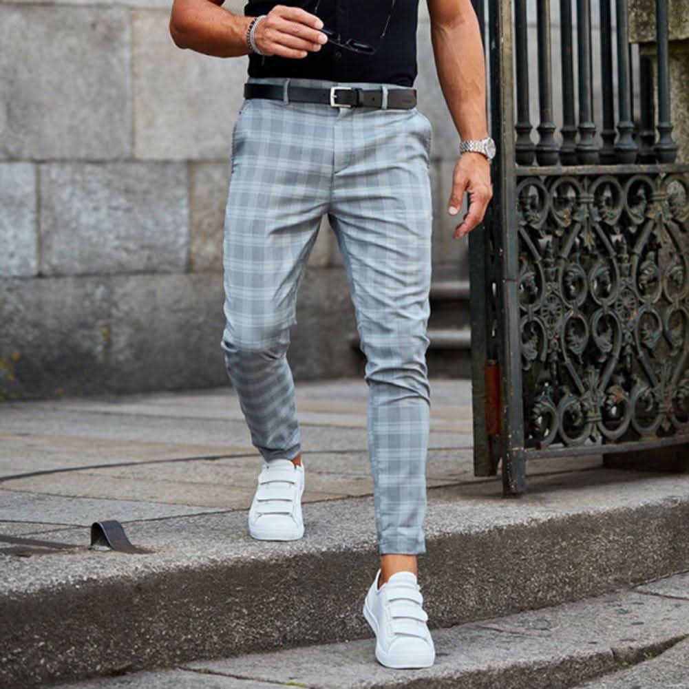 NovaEdge herre casual slim fit chinos med rutemønster og komfort