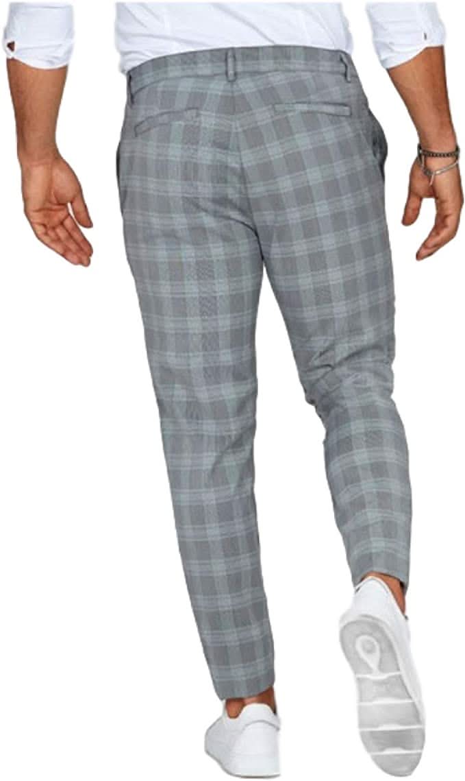 NovaEdge herre casual slim fit chinos med rutemønster og komfort