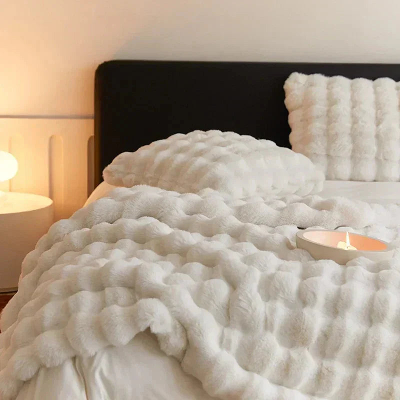 Super měkký nadýchaný luxusní zajíčkový umělý kožešinový vlnitý přehoz – 4 barvy