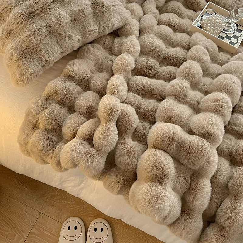 Super měkký nadýchaný luxusní zajíčkový umělý kožešinový vlnitý přehoz – 4 barvy