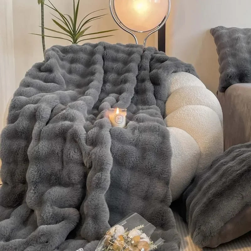 Super měkký nadýchaný luxusní zajíčkový umělý kožešinový vlnitý přehoz – 4 barvy