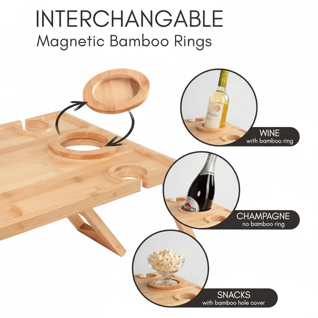 Tavolo da picnic pieghevole portatile AuraFold con portabicchieri per vino per cene all'aperto