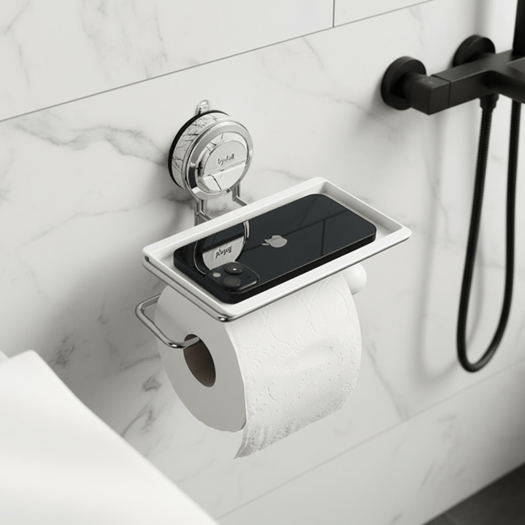 AeroGrip Drillless Stainless Steel Toilet Paper Holder With Suction For Bathrooms