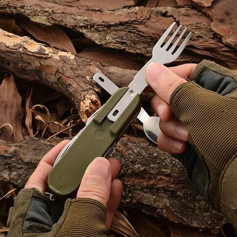 Conjunto de Utensílios de Campismo TrailMend 7 em 1 em Aço Inoxidável Dobrável e Compacto para Campistas