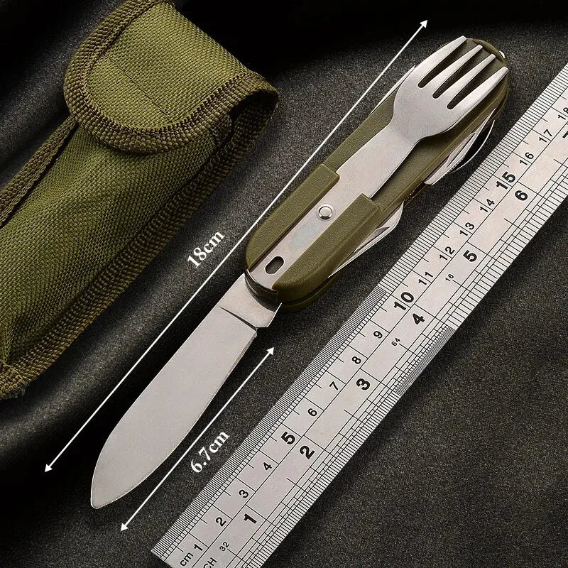 Conjunto de Utensílios de Campismo TrailMend 7 em 1 em Aço Inoxidável Dobrável e Compacto para Campistas