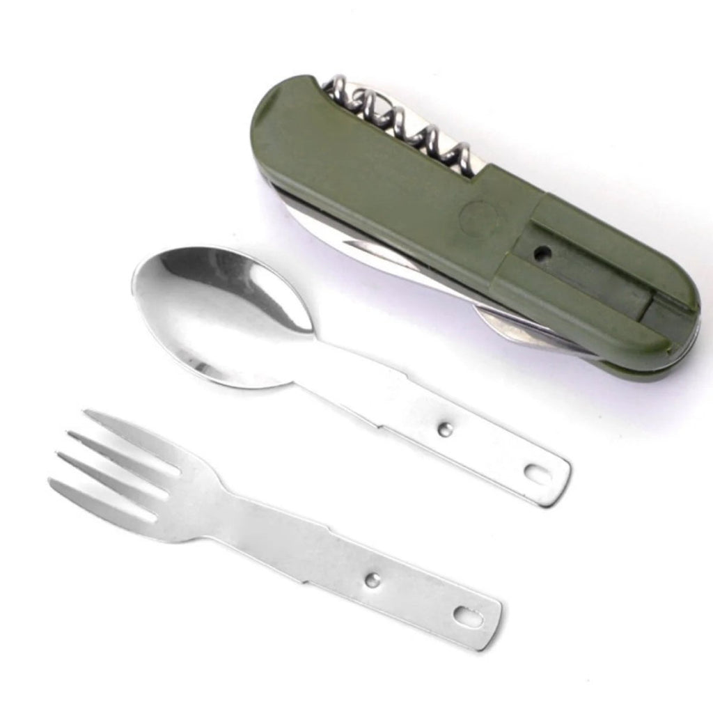 Conjunto de Utensílios de Campismo TrailMend 7 em 1 em Aço Inoxidável Dobrável e Compacto para Campistas