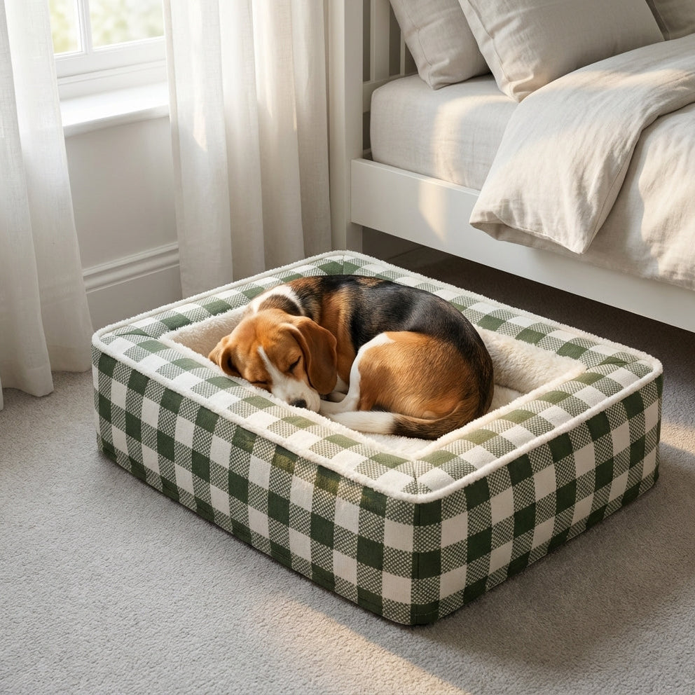 Tartan-Hundebett mit Schaumstoffkern und weichem Innenfutter, abnehmbarer Bezug maschinenwaschbar