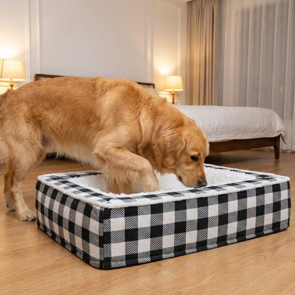Tartan-Hundebett mit Schaumstoffkern und weichem Innenfutter, abnehmbarer Bezug maschinenwaschbar