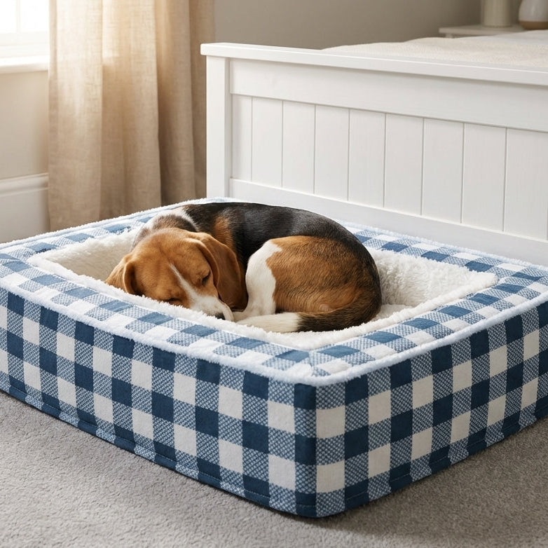 Tartan-Hundebett mit Schaumstoffkern und weichem Innenfutter, abnehmbarer Bezug maschinenwaschbar