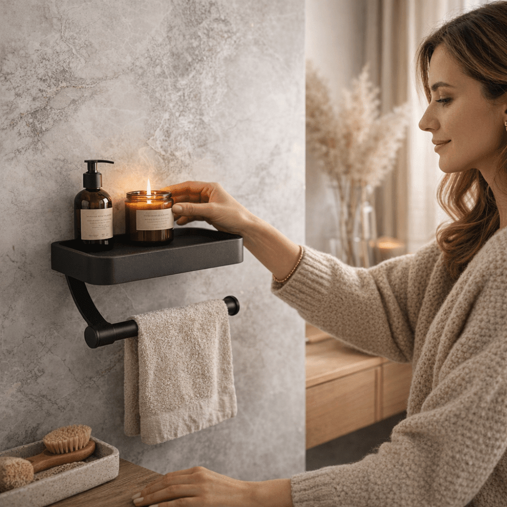 رف مرحاض PREPSHELF بدون حفر مع حل تثبيت سهل