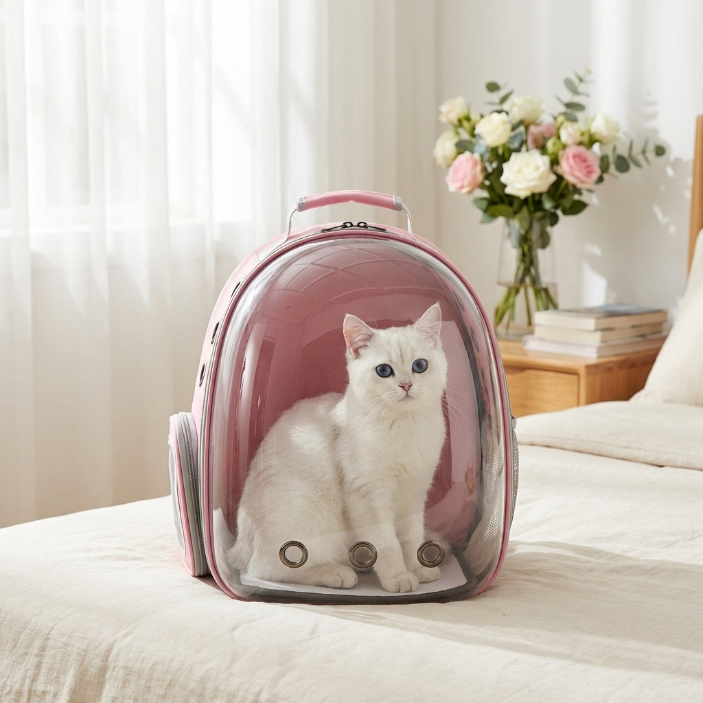 Przezroczysty plecak transportowy dla kota z okienkiem PVC i tkaniną Oxford 30x23x42cm