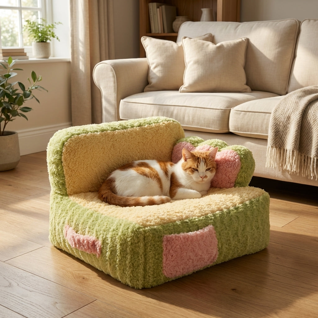 Kattesofa med aftageligt betræk i bomuld og tofarvet stof 53x45x37 cm