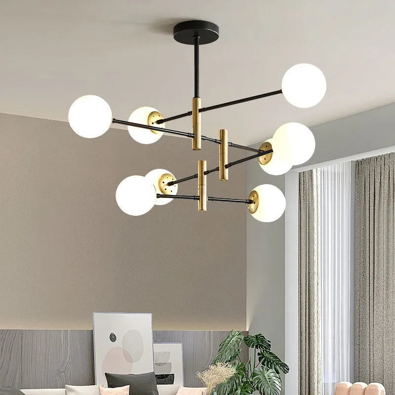 Auralis lysekrone i svart og gull, justerbar taklampe