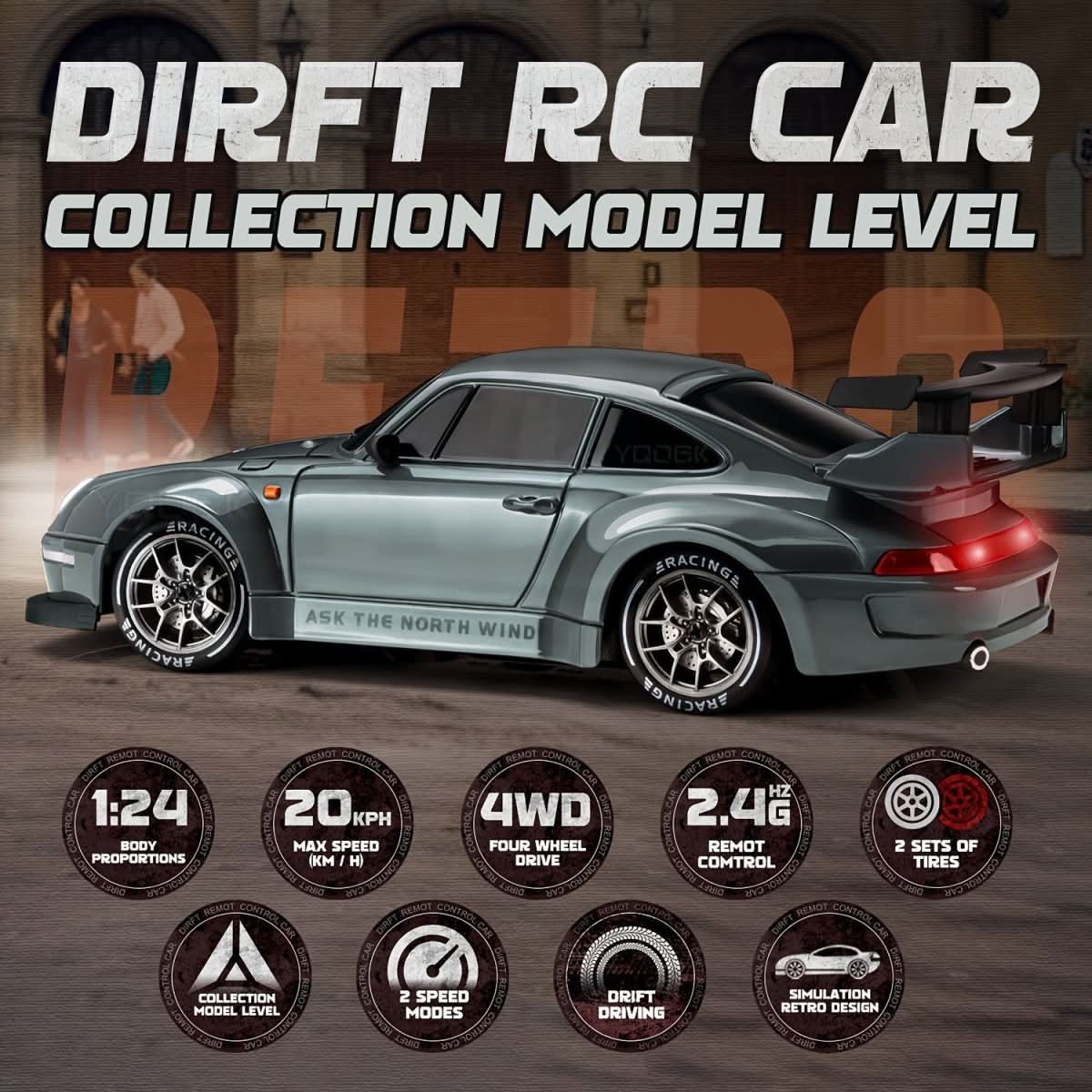 Nova Drift RC autó LED kerekekkel és összkerékhajtással, 1:24 méretarányban