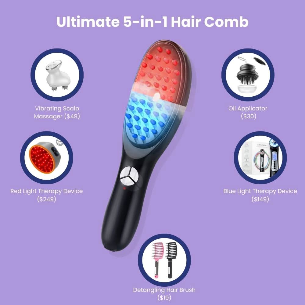 Pettine GlowFusion 5 in 1 con massaggio e terapia della luce per tutti i tipi di capelli