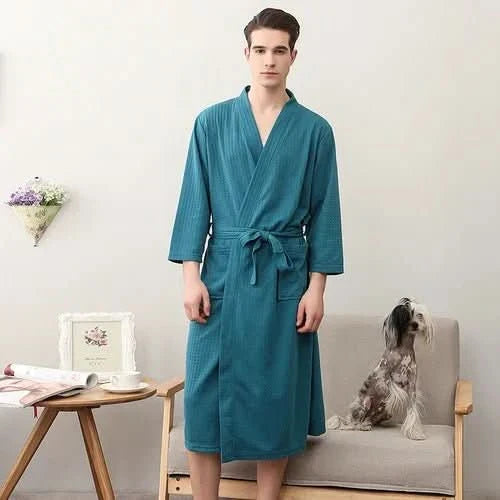 Azure Breeze Unisex Vaffelbadekåbe Letvægt Åndbar Komfort