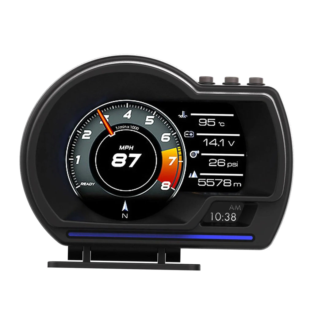 OBD2-bildskärm för bil med Head Up HD-hastighetsmätare och varning för varvtal