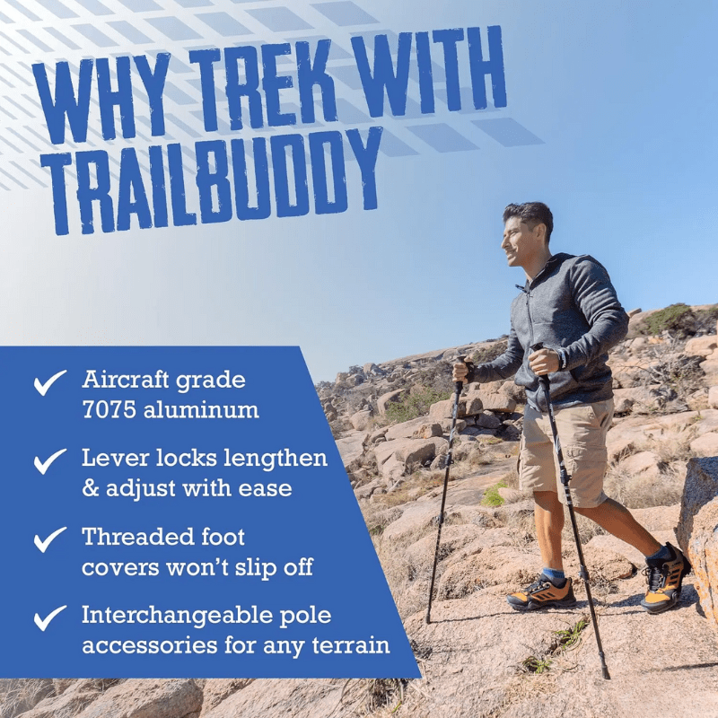 عصي المشي القابلة للطي TrailGlide للمتنزهين خفيفة الوزن وقابلة للتعديل مع ثبات عالي