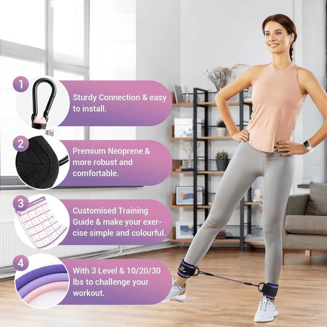 PulseFlex Resistance Bands For Glutes And Hips With Ankle Strap For Home Workouts