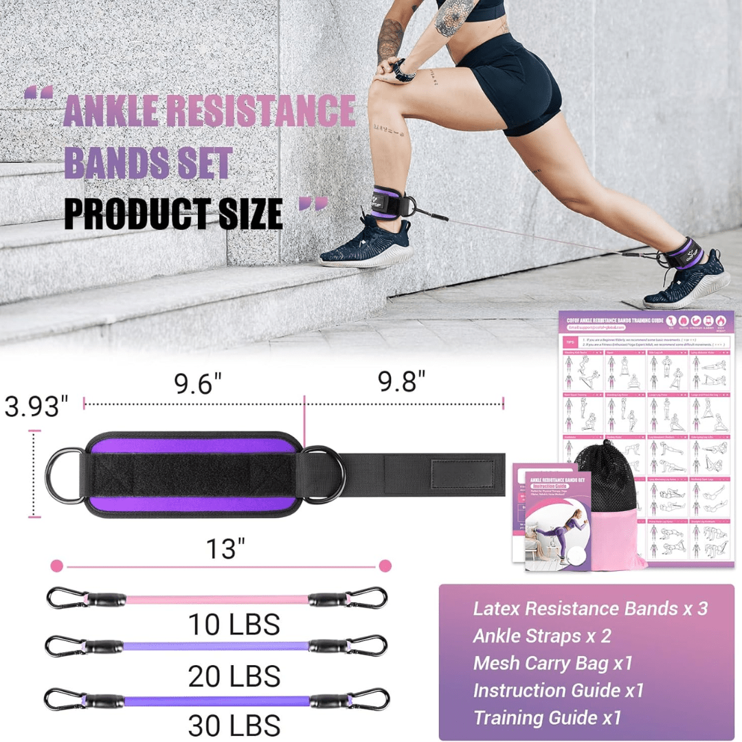 PulseFlex Resistance Bands For Glutes And Hips With Ankle Strap For Home Workouts