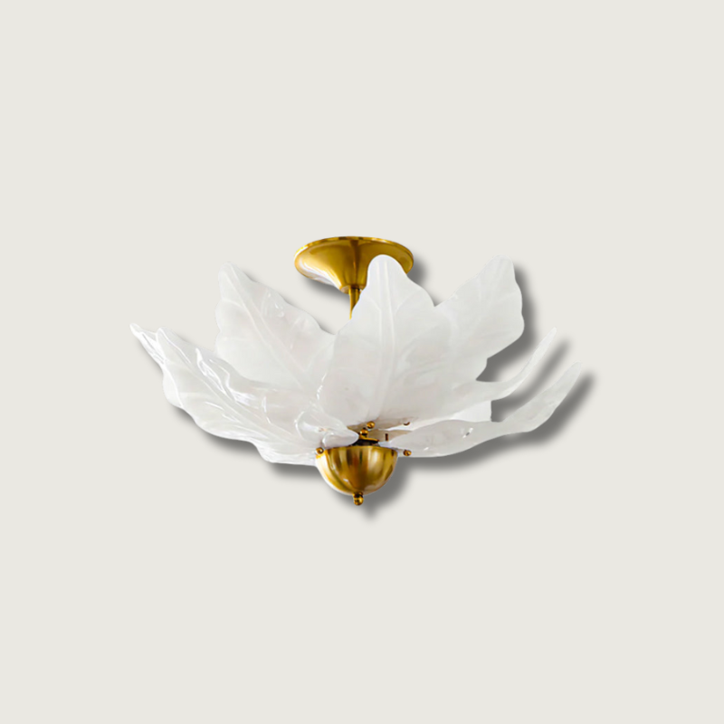 LumaVine Plafonnier avec abat-jour en verre en forme de feuille et lumière douce