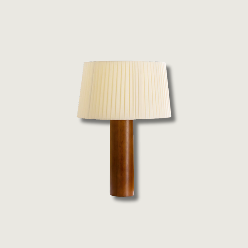 LumiOak Bordlampe med Varm Stoffskjerm og Trebase