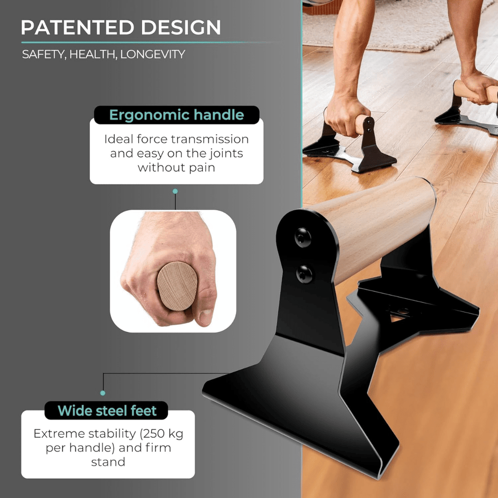EnduraGrip ergonomiske parallettstenger i tre med stålkjerne for hjemmetrening