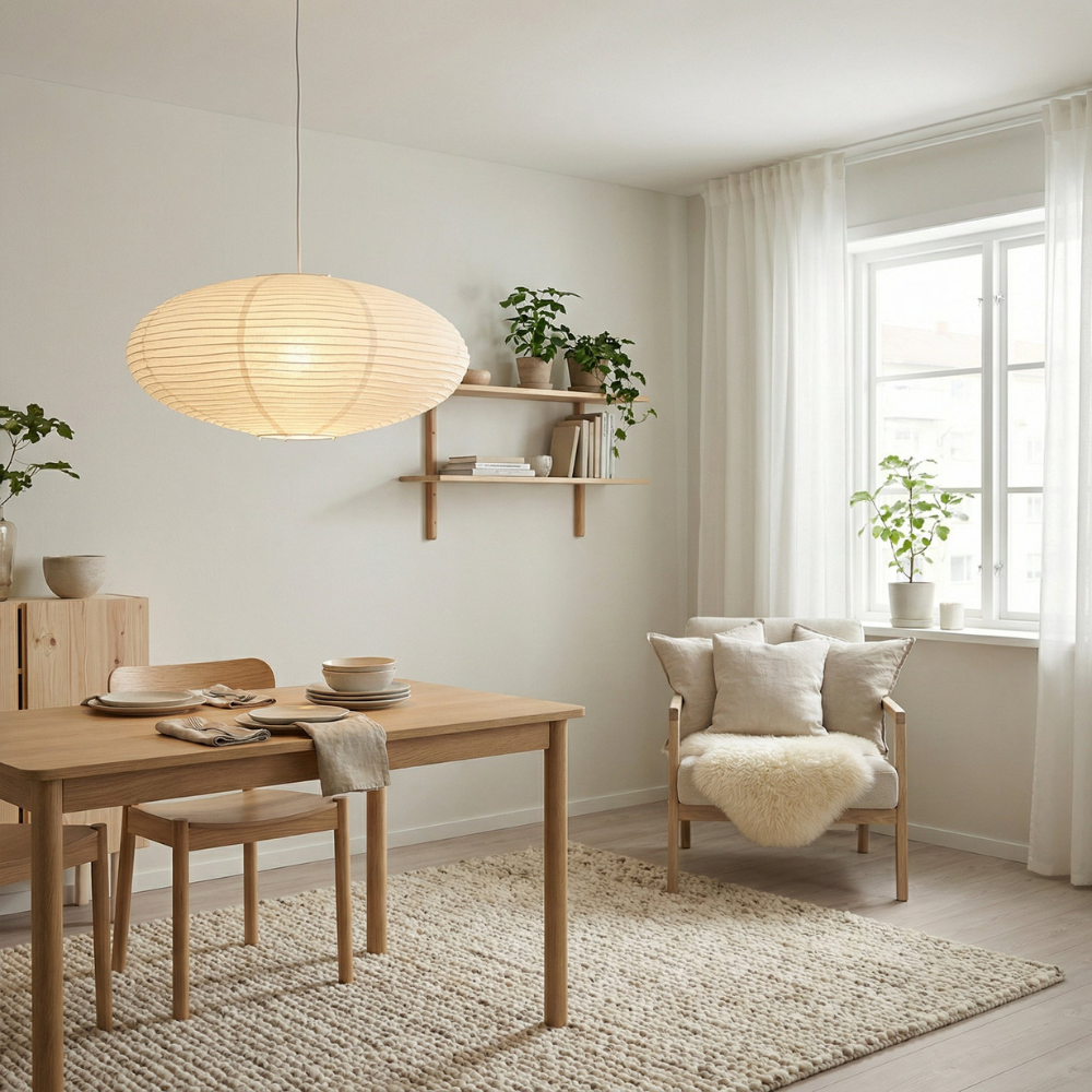 Avelin pendellampe med papirskjerm for innendørs bruk