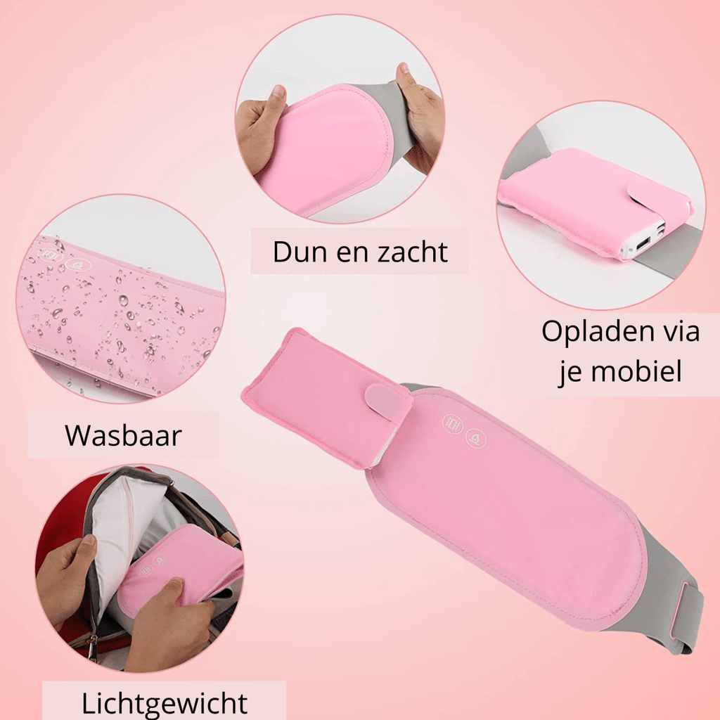 CalmCore elektrisk magetemperatur med vibrasjon for lindring av menstruasjonssmerter