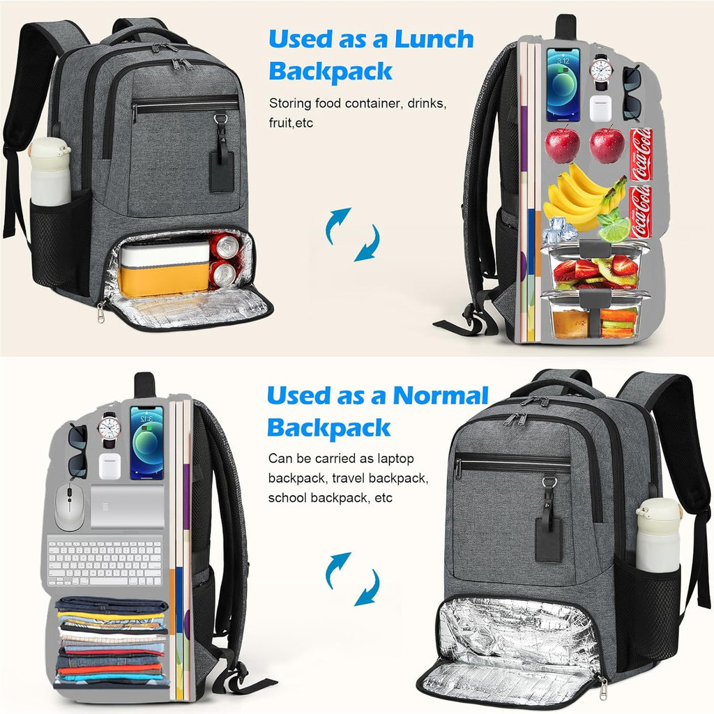 Universeller Laptop- und Lunch-Rucksack mit USB-Anschluss zum Aufladen, wasserdicht