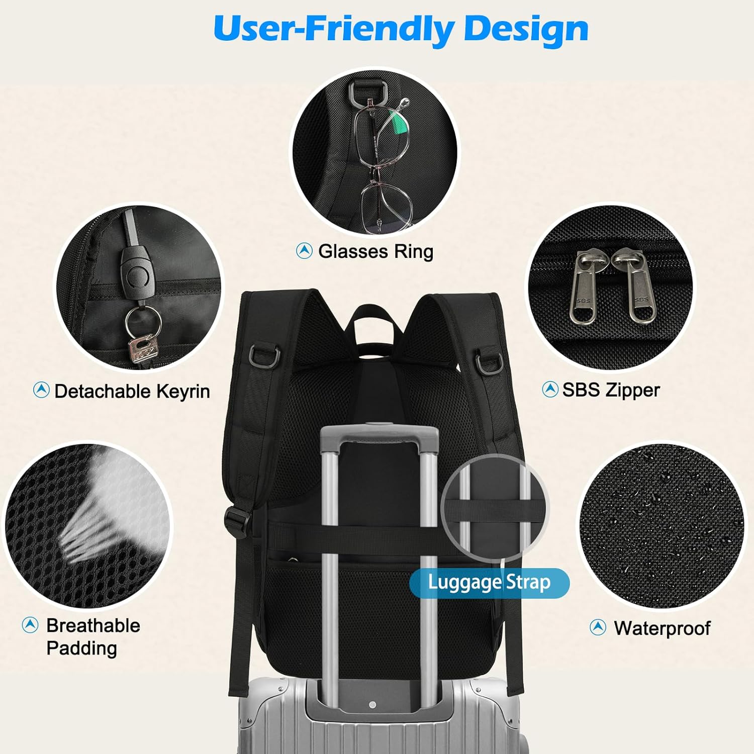 Universeller Laptop- und Lunch-Rucksack mit USB-Anschluss zum Aufladen, wasserdicht