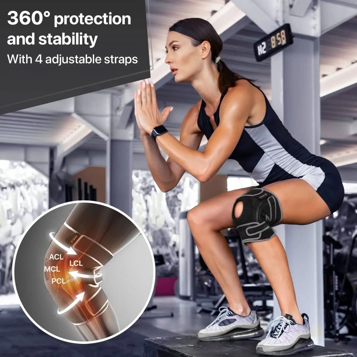 Soporte para rodilla NovaKnee talla extendida ajustable con resorte amortiguador de impacto y comodidad