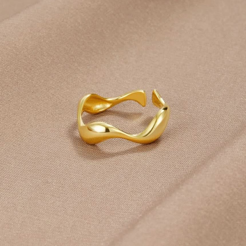 Anello regolabile in argento AzureTide per amanti dell'oceano, design minimalista a onda