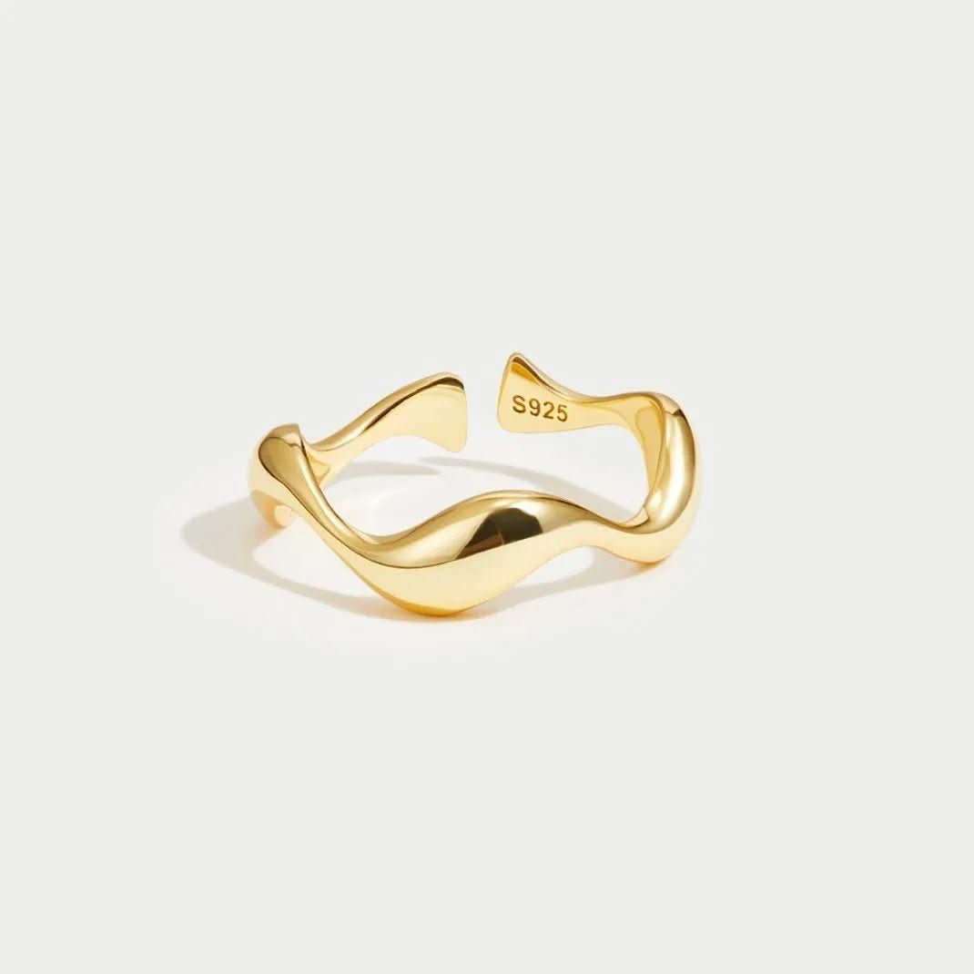 Anello regolabile in argento AzureTide per amanti dell'oceano, design minimalista a onda