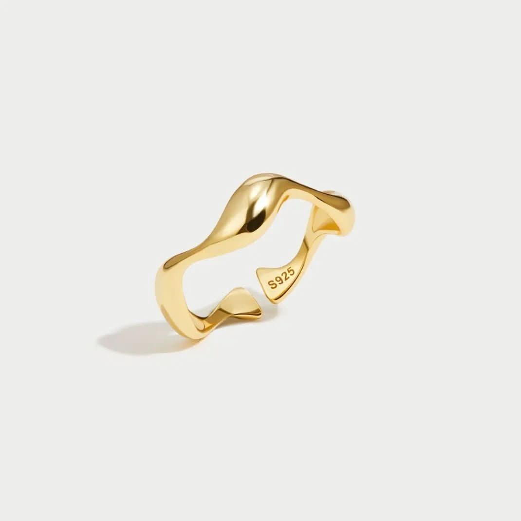 Anello regolabile in argento AzureTide per amanti dell'oceano, design minimalista a onda