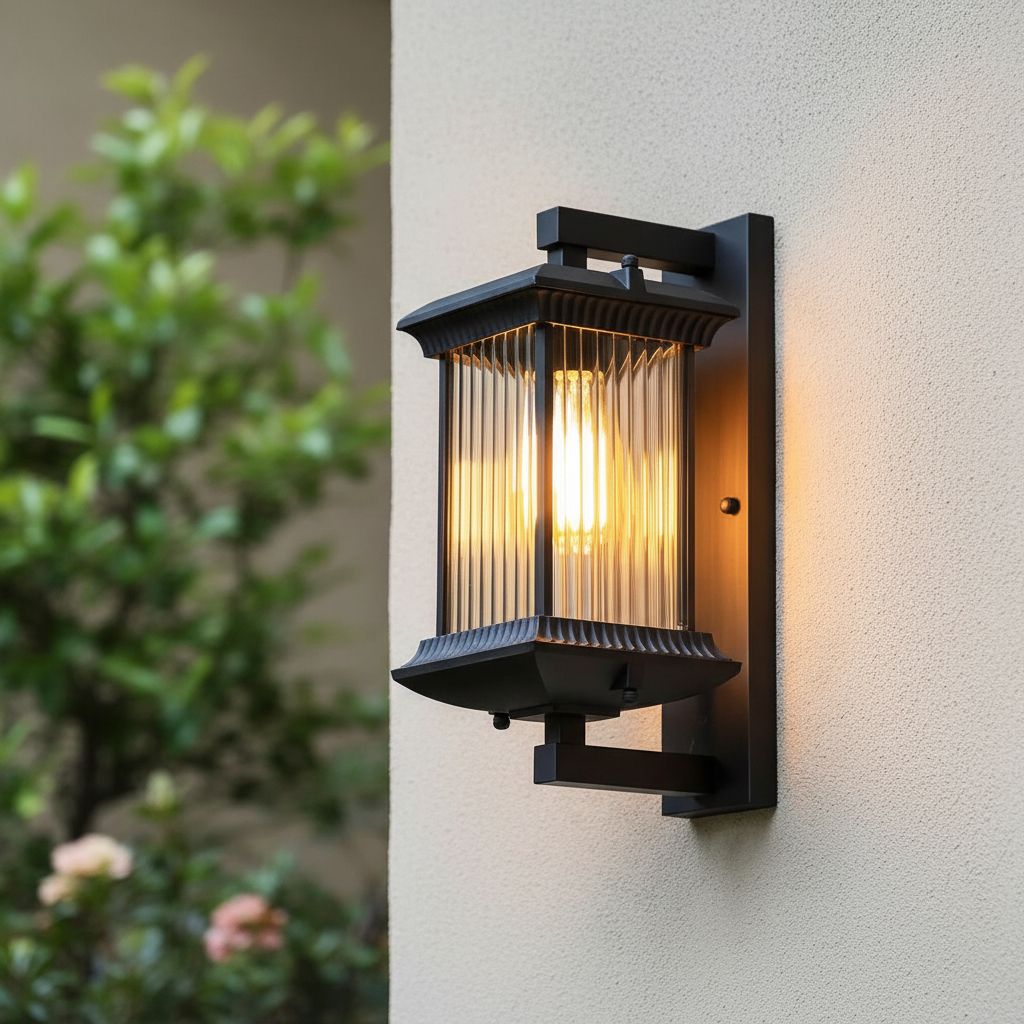Nova arkitektonisk utendørs vegglampe i glass og aluminium