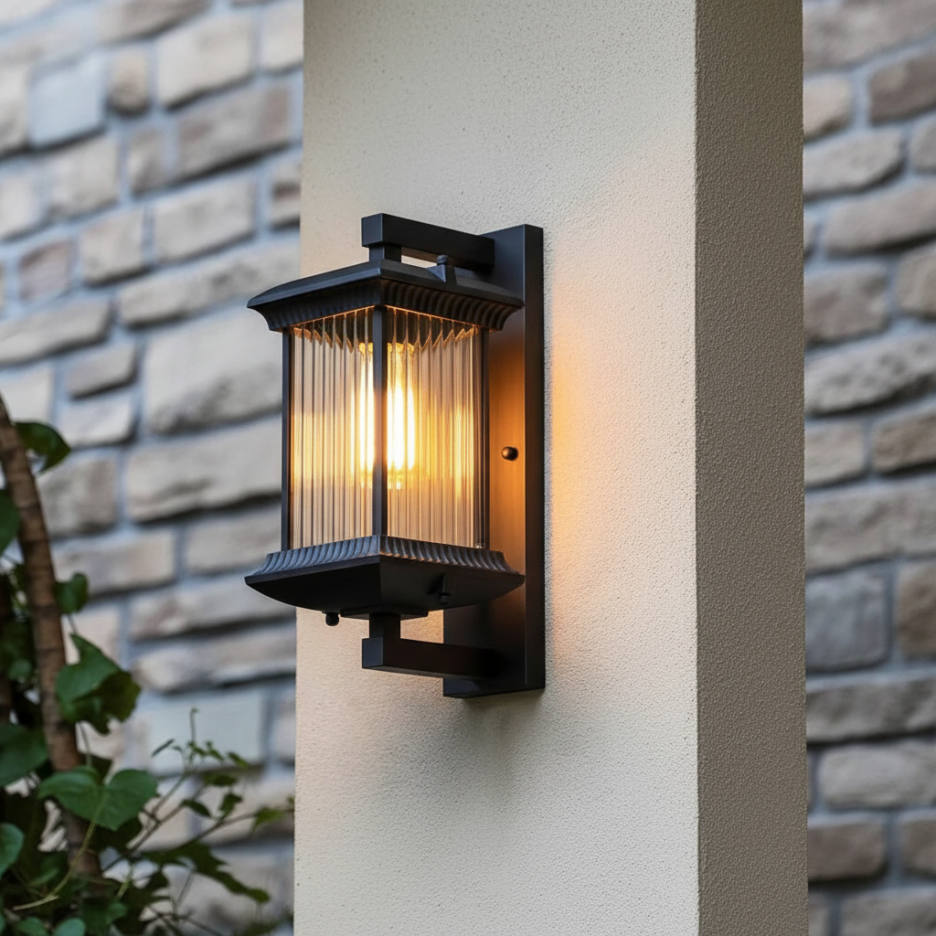 Nova arkitektonisk utendørs vegglampe i glass og aluminium