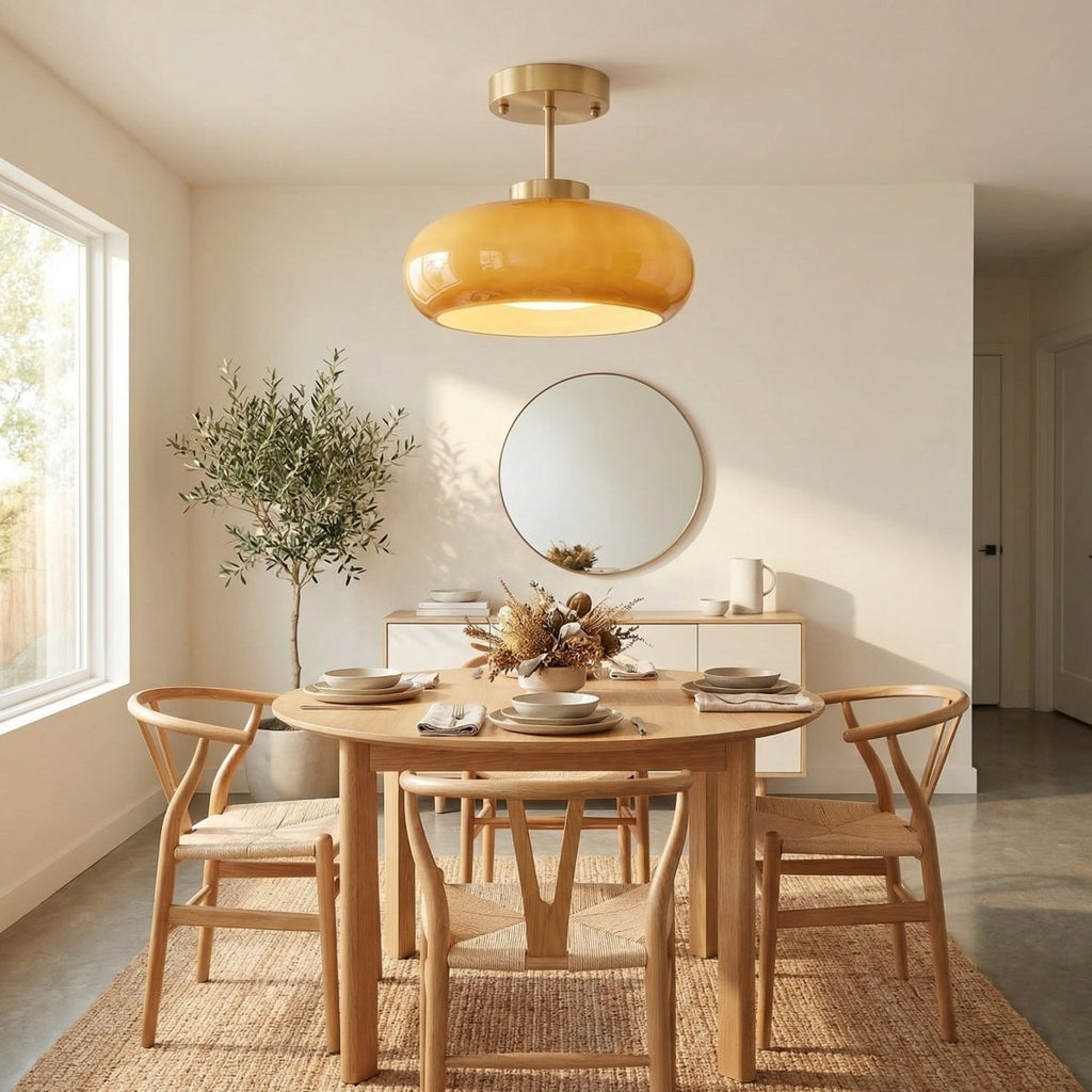 Copper Toned Amber Glass Ceiling Light In Nordic Style