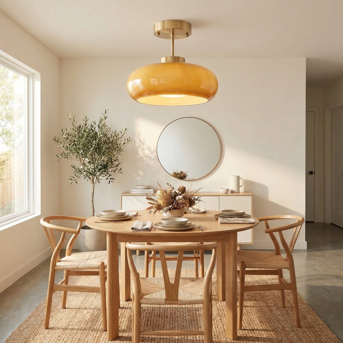 Copper Toned Amber Glass Ceiling Light In Nordic Style