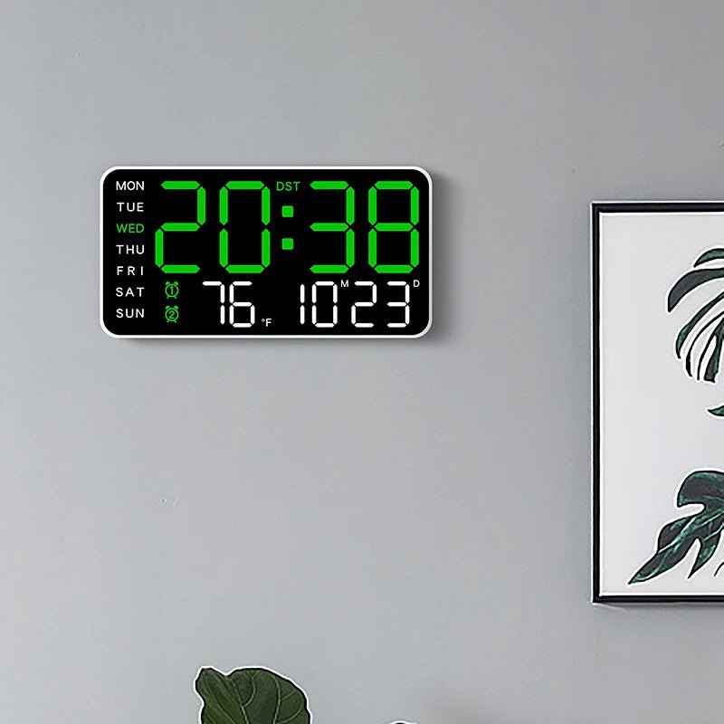 LumenWave digital veggklokke med fjernkontroll, dobbel alarm og temperaturvisning for hjemmet