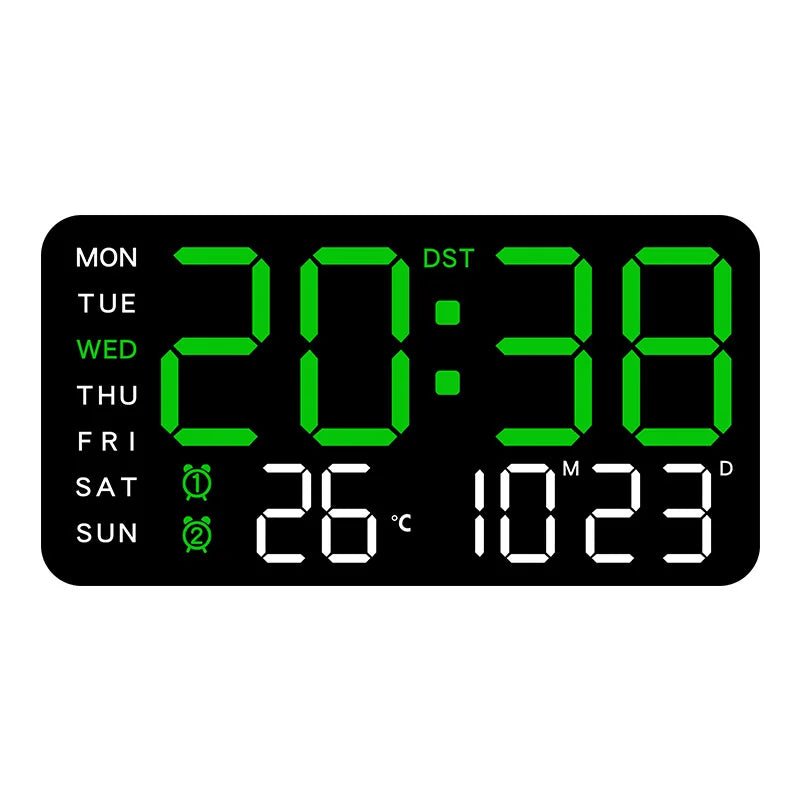LumenWave digital veggklokke med fjernkontroll, dobbel alarm og temperaturvisning for hjemmet