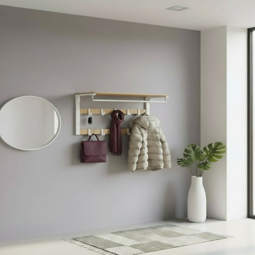 Evercrest Three-In-One Wall Coat Rack With Shelf And Adjustable Hooks For Small Spaces