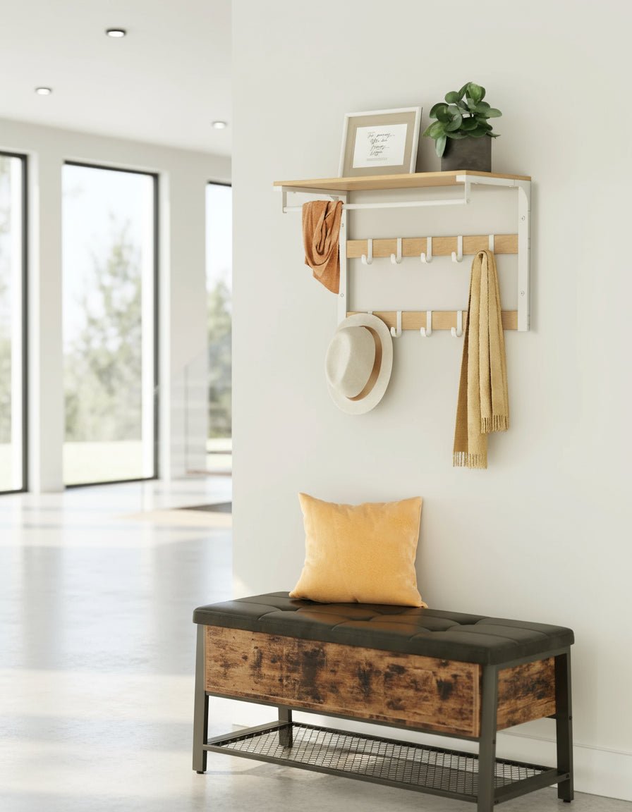 Evercrest Three-In-One Wall Coat Rack With Shelf And Adjustable Hooks For Small Spaces