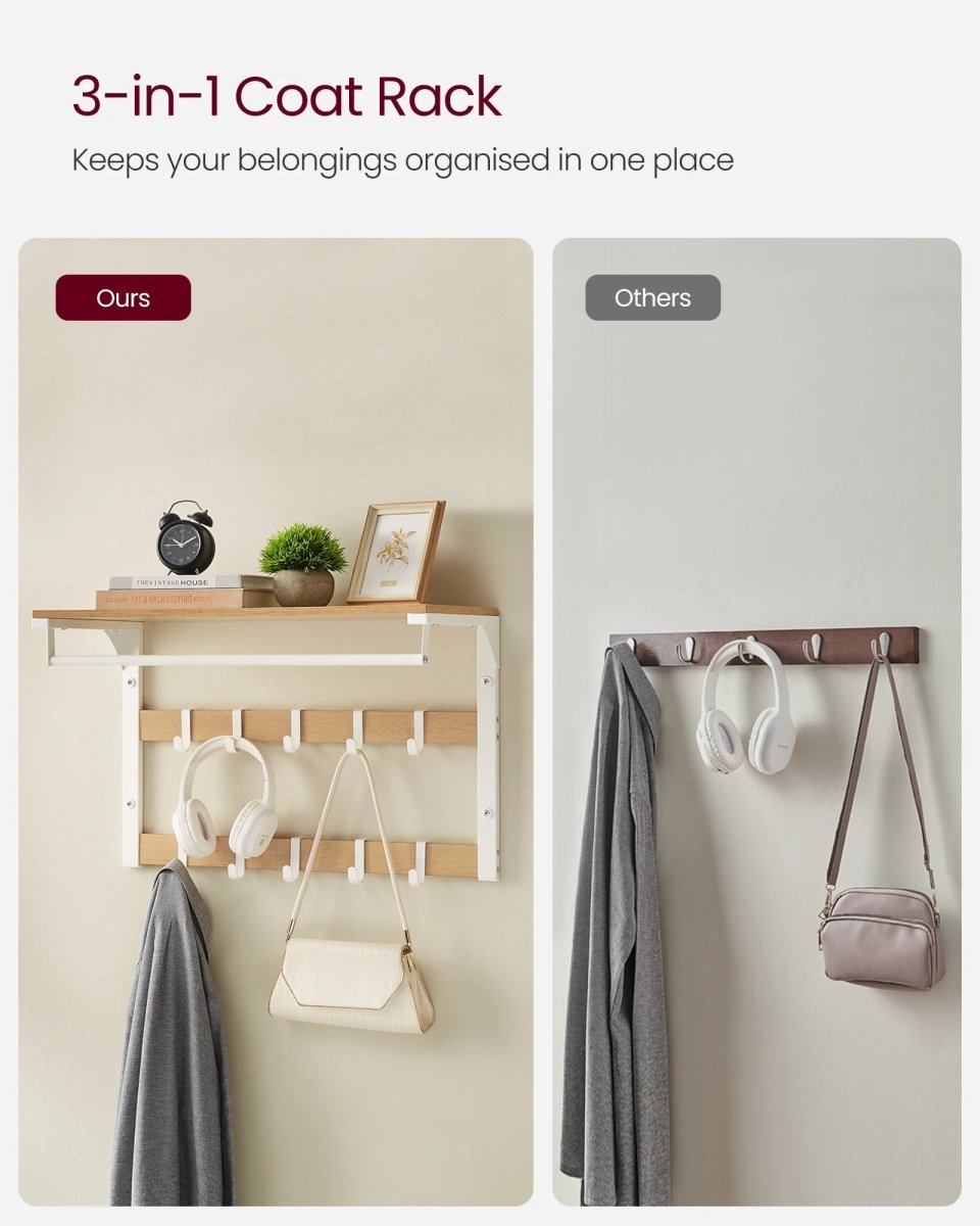 Evercrest Three-In-One Wall Coat Rack With Shelf And Adjustable Hooks For Small Spaces