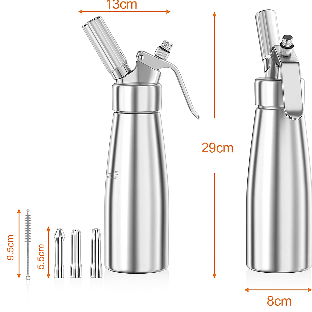 NovaChef 500 ml alumínium habszifon három különböző fejjel szakácsoknak